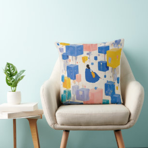 Modern Abstract Floating Blocks Dreamscape Waterco Throw Pillow