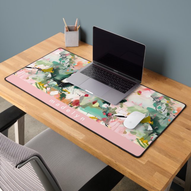 Modern Abstract Floral Art Personalized Desk Mat (Office 2)