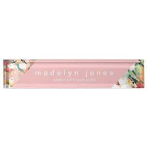 Modern Abstract Floral Art Pink Personalized Nameplate