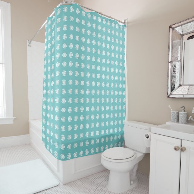 Modern Abstract Floral Geometric Pattern Aqua  (In Situ)