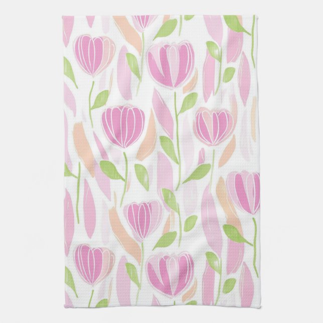 Modern Abstract Floral Line Pattern (1) Kitchen Towel (Vertical)