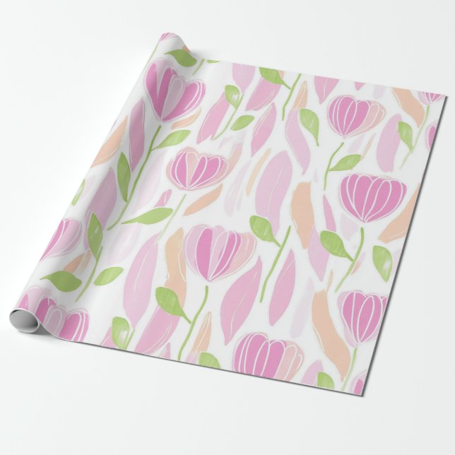 Modern Abstract Floral Line Pattern (1) Wrapping Paper (Unrolled)