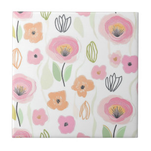 Modern Abstract Floral Line Pattern (2) Tile