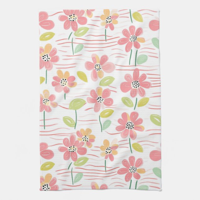 Modern Abstract Floral Line Pattern (3) Kitchen Towel (Vertical)