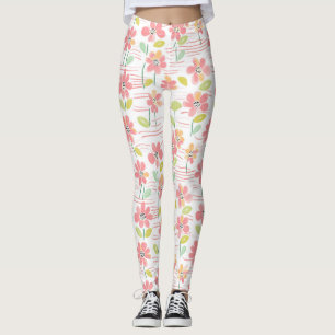 Modern Abstract Floral Line Pattern (3) Leggings