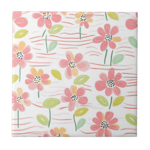 Modern Abstract Floral Line Pattern (3) Tile