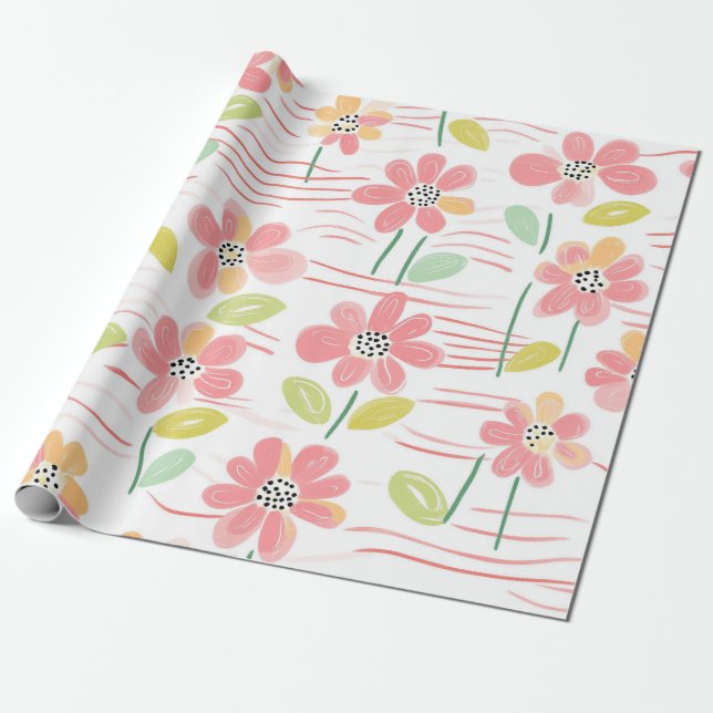 Modern Abstract Floral Line Pattern (3) Wrapping Paper (Unrolled)