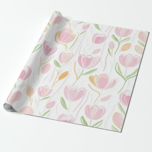 Modern Abstract Floral Line Pattern (5) Wrapping Paper