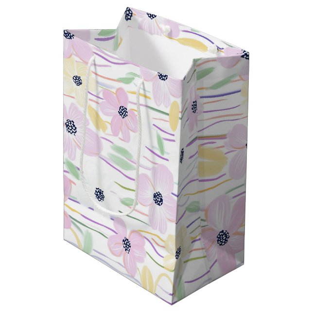 Modern Abstract Floral Line Pattern (6) Medium Gift Bag (Front Angled)