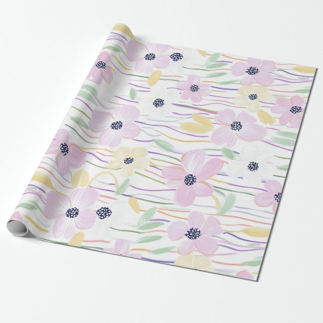 Modern Abstract Floral Line Pattern (6) Wrapping Paper (Unrolled)