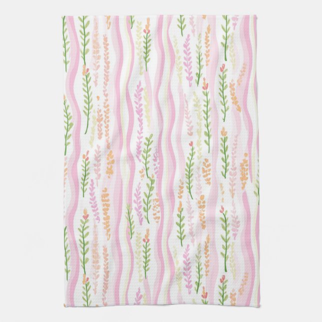 Modern Abstract Floral Line Pattern (7) Kitchen Towel (Vertical)