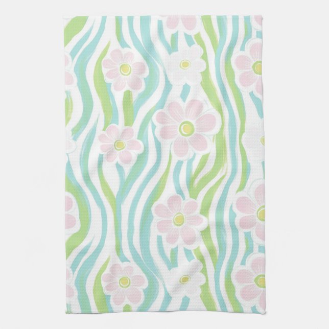 Modern Abstract Floral Line Pattern (8) Kitchen Towel (Vertical)
