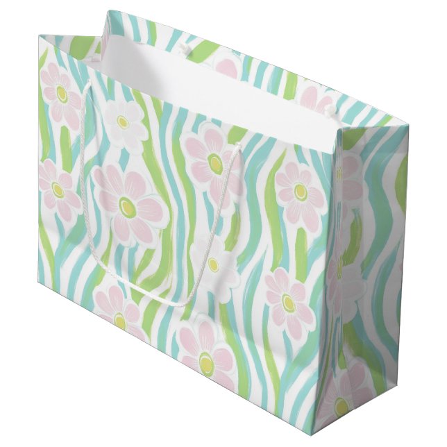 Modern Abstract Floral Line Pattern (8) Large Gift Bag (Front Angled)