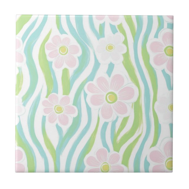 Modern Abstract Floral Line Pattern (8) Tile (Front)