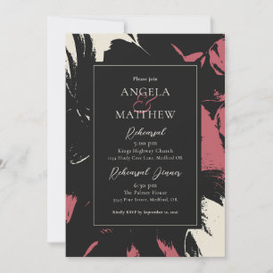 Modern Abstract Floral Magenta Black Invitation