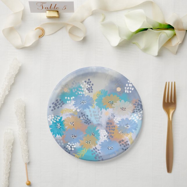 Modern abstract floral paper plate (Wedding)