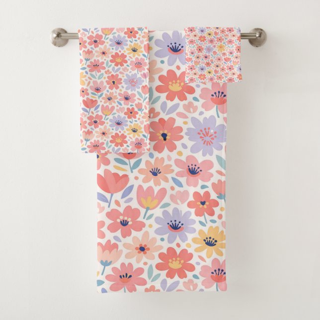 Modern Abstract Floral Pattern Bath Towel Set (Insitu)