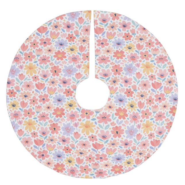 Modern Abstract Floral Pattern Brushed Polyester Tree Skirt (Front)