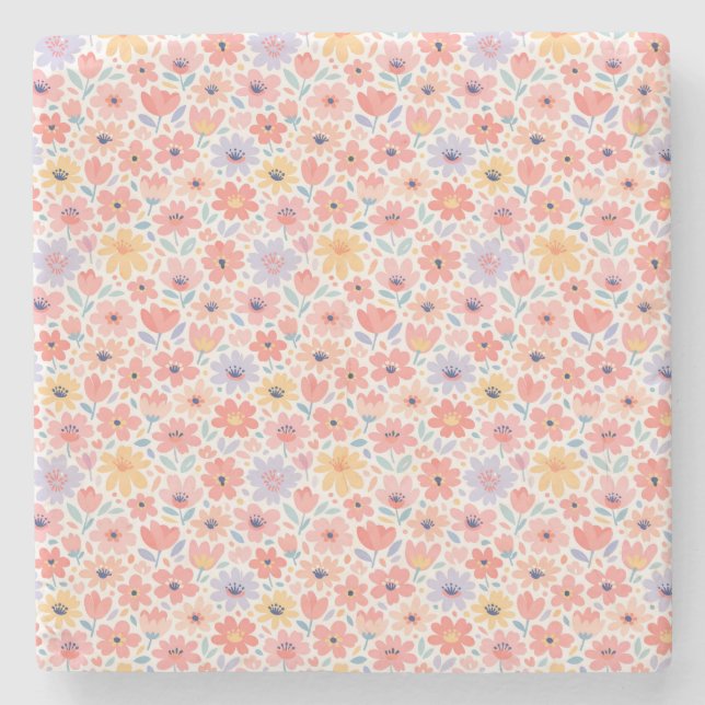 Modern Abstract Floral Pattern Stone Coaster (Front)