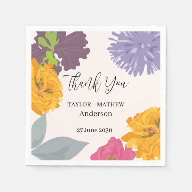 Modern Abstract Floral Wedding Couple Names  Napkin (Front)