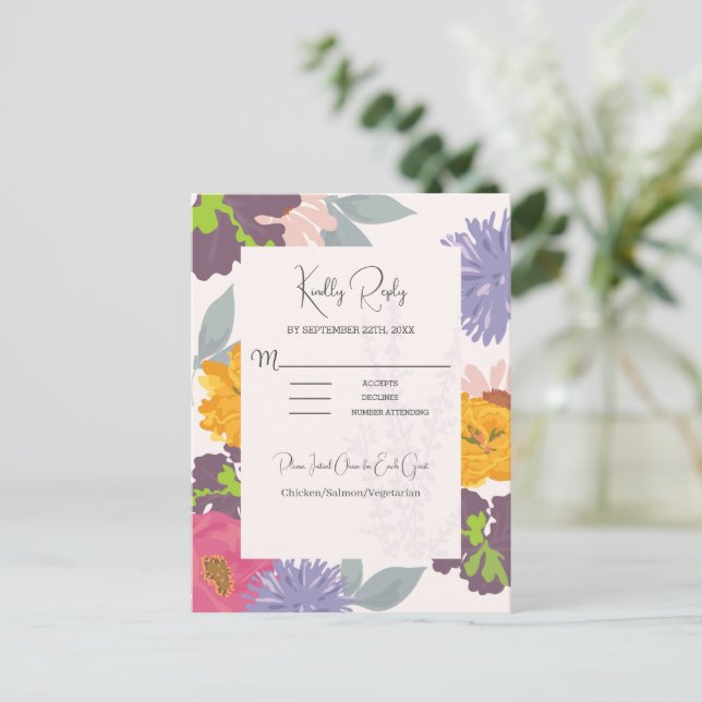 Modern Abstract Floral Wedding RSVP Card (Standing Front)