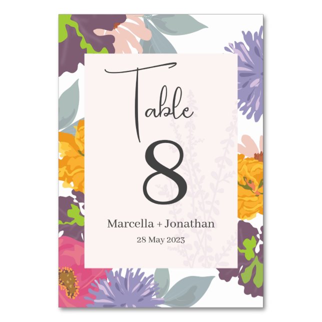  Modern Abstract Floral Wedding Table Number  (Front)