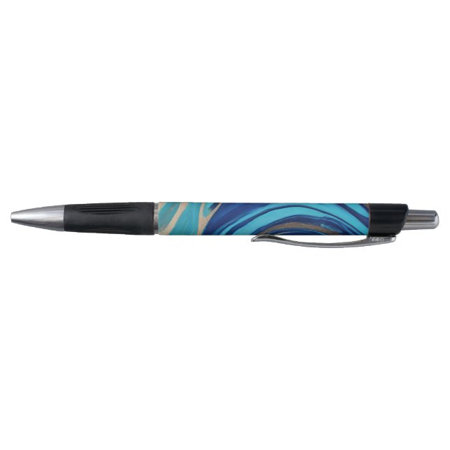 Modern Abstract Flow Art- Blue and Gold- Pen (Bottom)