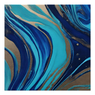 Modern Abstract Flow Art-Blue and Gold- Poster