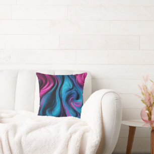 Modern Abstract-Flow Art-Blue and Pink- Throw Pillow