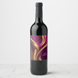 Modern Abstract Flow Art- Fuchsia Purple and Gold Wine Label