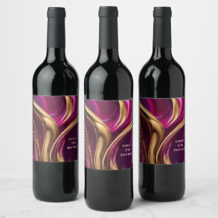 Modern Abstract Flow Art- Fuchsia Purple and Gold- Wine Label