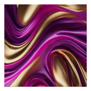 Modern Abstract Flow Art- Purple Pink and Gold- Poster
