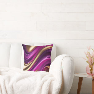 Modern Abstract-Flow Art-Purple Pink and Gold- Throw Pillow