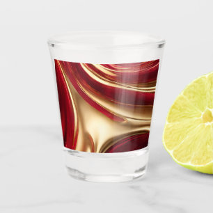 Modern Abstract Flow Art- Red and Gold- Shot Glass