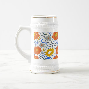 Modern Abstract Flowers Boho Wavy Beer Stein