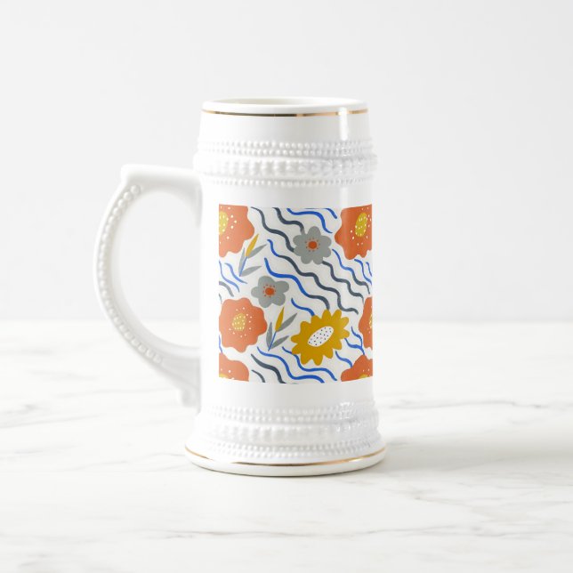 Modern Abstract Flowers Boho Wavy Beer Stein (Left)
