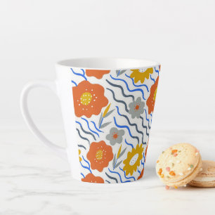 Modern Abstract Flowers Boho Wavy Latte Mug