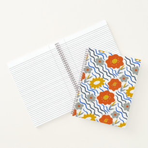 Modern Abstract Flowers Boho Wavy Notebook