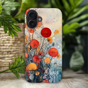 Modern Abstract Flowers Personalized Name iPhone 16 Plus Case
