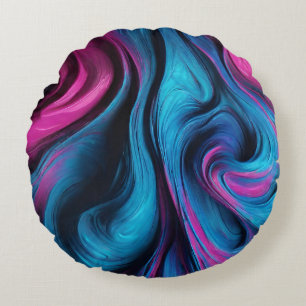 Modern Abstract-Fluid Art-Blue and Pink- Round Pillow