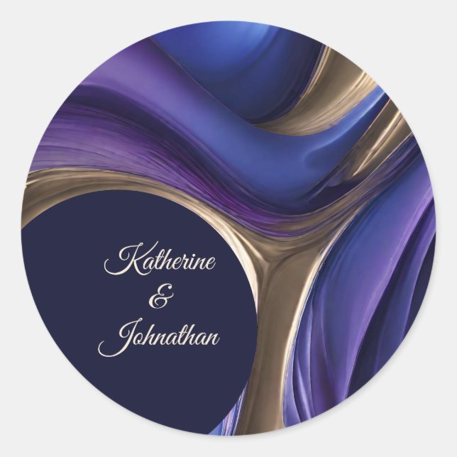 Modern Abstract Fluid Art-Blue Purple and Gold Classic Round Sticker (Front)
