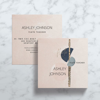 Modern Abstract Flute Teacher Blush & Navy Square Business Card