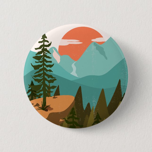 Modern Abstract Forest, Mountains, and Sunrise 2 Inch Round Button (Front)