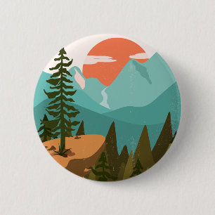 Modern Abstract Forest, Mountains, and Sunrise 2 Inch Round Button