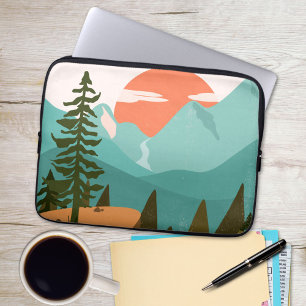 Modern Abstract Forest, Mountains, and Sunrise Laptop Sleeve