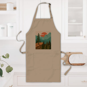Modern Abstract Forest, Mountains, and Sunrise Long Apron