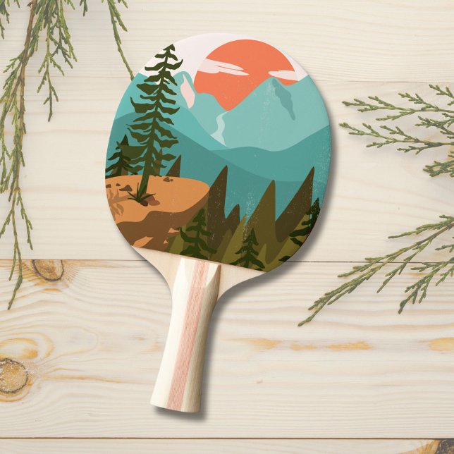 Modern Abstract Forest, Mountains, and Sunrise Ping Pong Paddle (Close up)