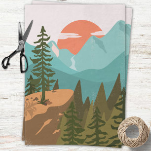 Modern Abstract Forest, Mountains, and Sunrise Tissue Paper