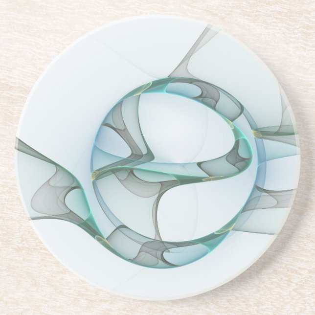 Modern Abstract Fractal Art Blue Turquoise Gray Coaster (Front)