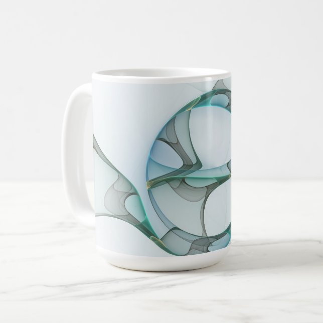 Modern Abstract Fractal Art Blue Turquoise Gray Coffee Mug (Front Left)